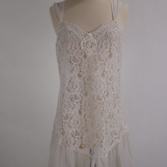Vtg Saks Fifth Avenue Terry Russo Sheer Lace Sequin Pearl Nightgown Negligee L - Picture 5 of 10
